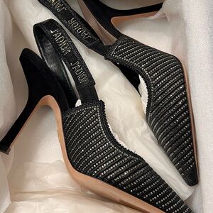 J’Adior Black and Silver Embellished Slingback Heels